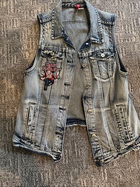 Iron Maiden Acid Wash Studded Denim Vest